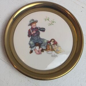 Vintage Gorham Norman Rockwell 'The Mysterious Malady' Brass Porcelain Plate 5in